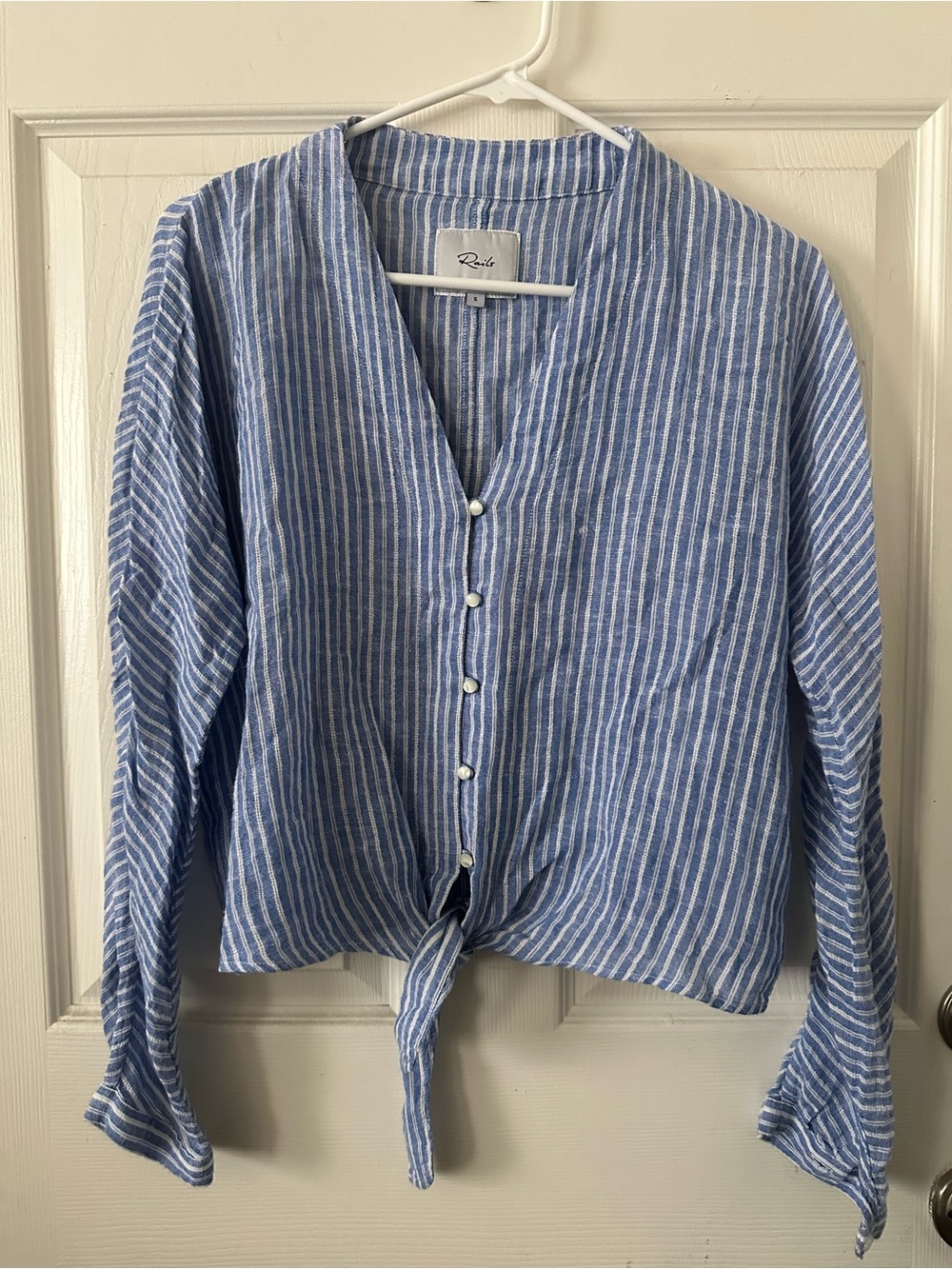 Rails Blue and White Striped Tie-Hem Button Blouse